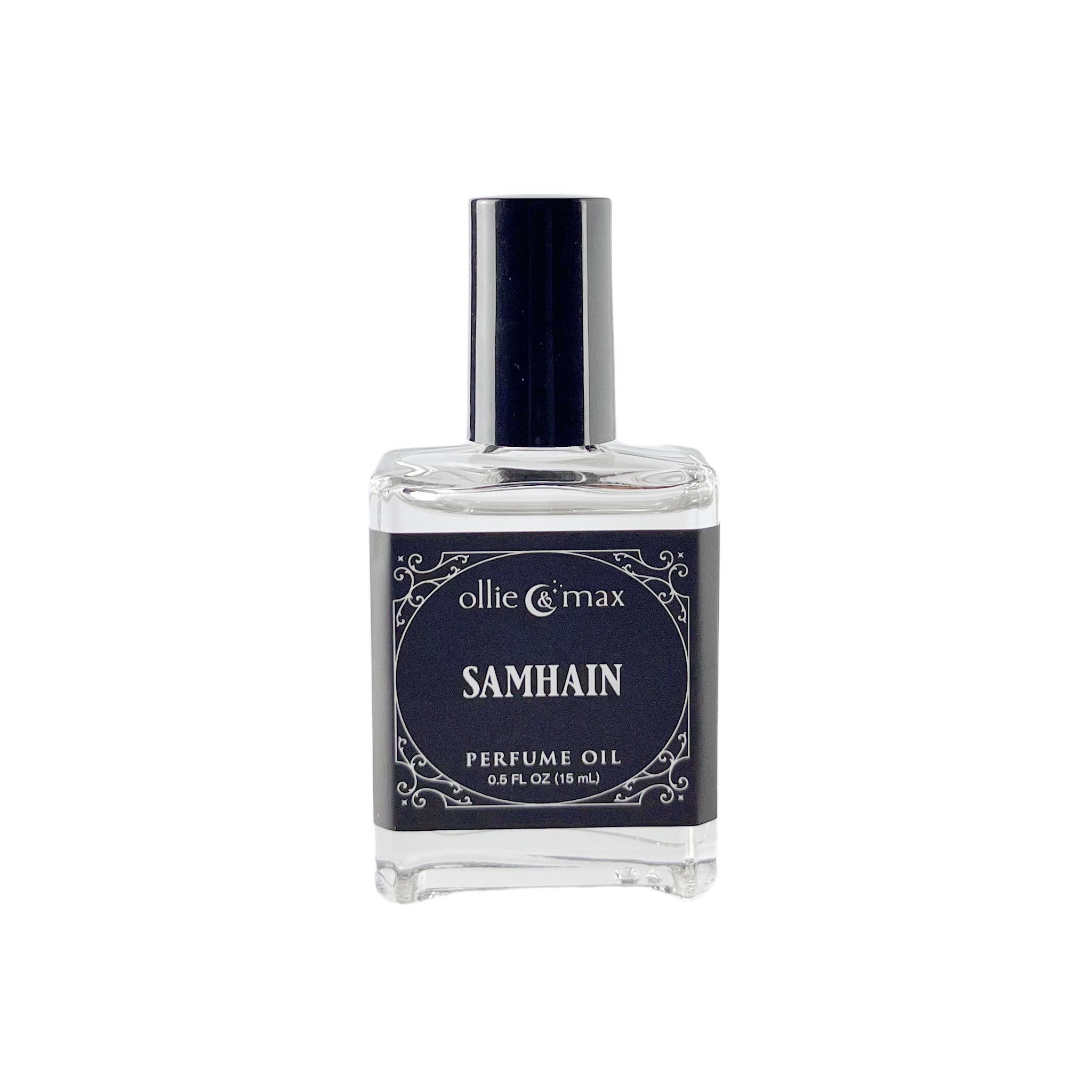 Rectangle glass bottle with a black cap, Samhain perfume 15ml, natural and vegan