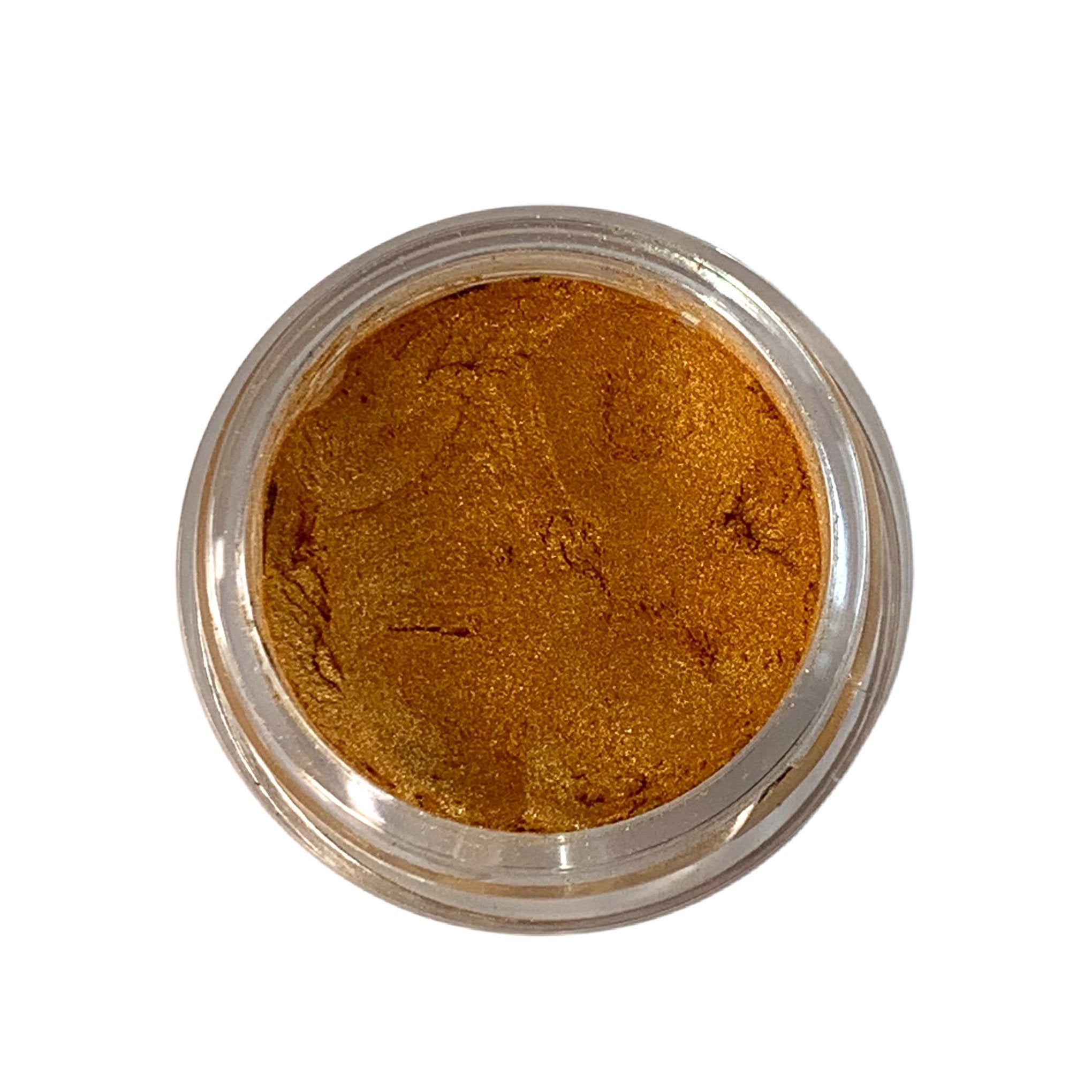 Amber colored loose eyeshadow in a 10 gram sifter jar. Vegan and cruelty free.