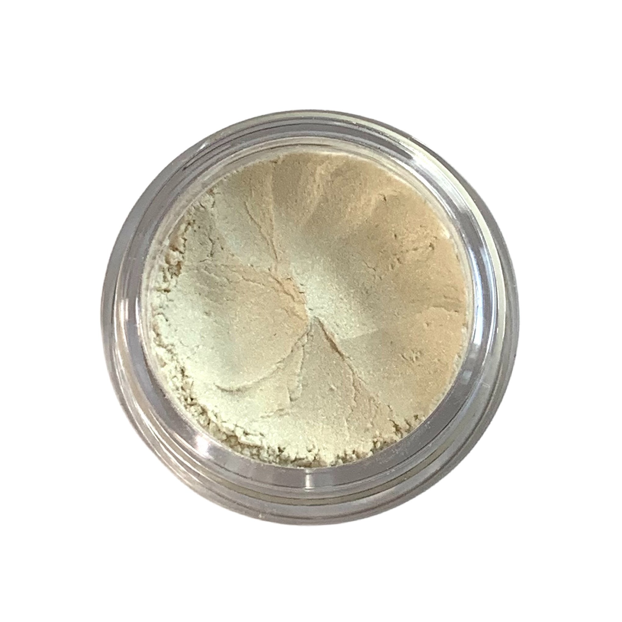 creamy white loose mineral eyeshadow in a 10gram sifter jar. vegan and cruelty free