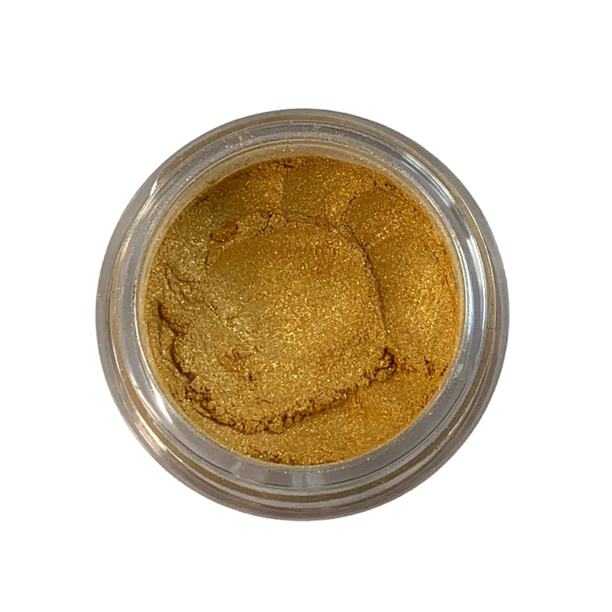 honey loose mineral eyeshadow, a shimmery gold color. 10gram sifter jar, vegan and cruelty free